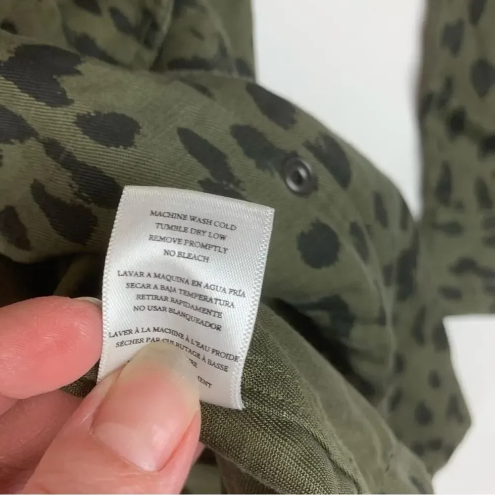 Rails women's Extra small XS green Olive Leopard Print Jacket linen lyocell